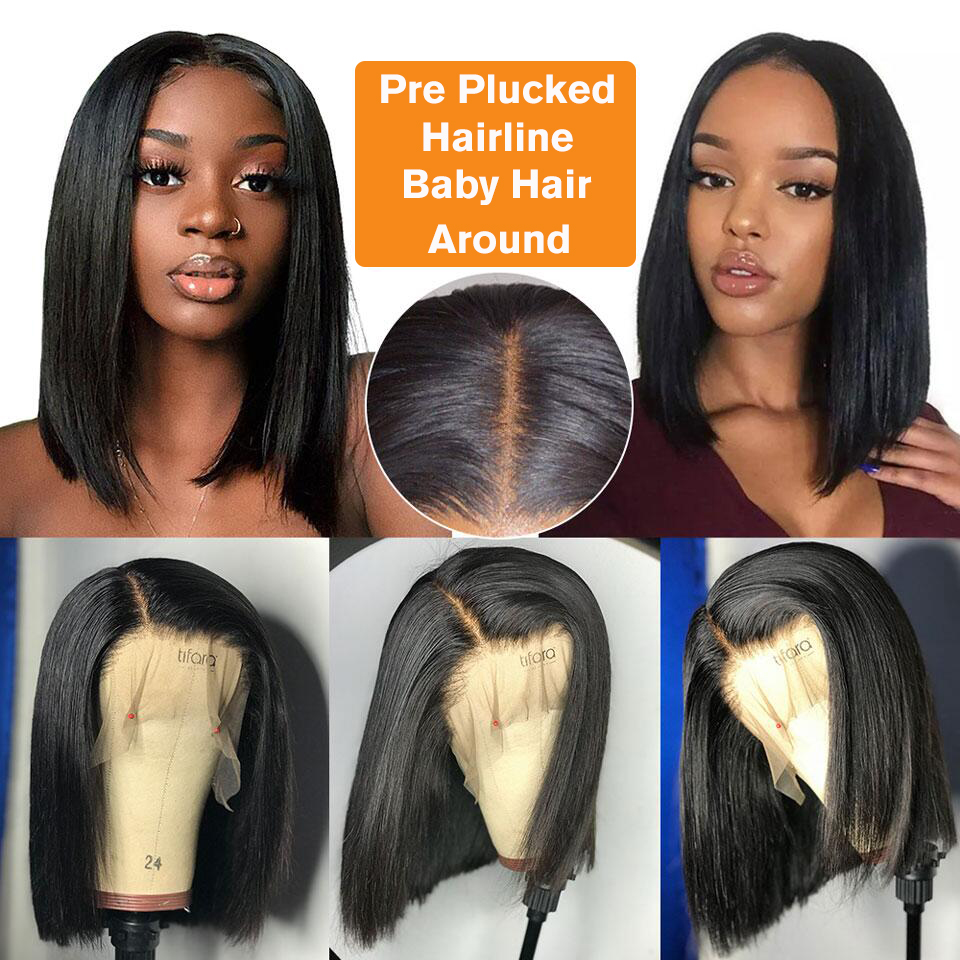 Peluca con malla frontal brasileña 13*4, pelucas cortas de cabello humano, cabello Remy 4*4, peluca recta Bob corto de encaje para mujeres, cabello QT de encaje suizo