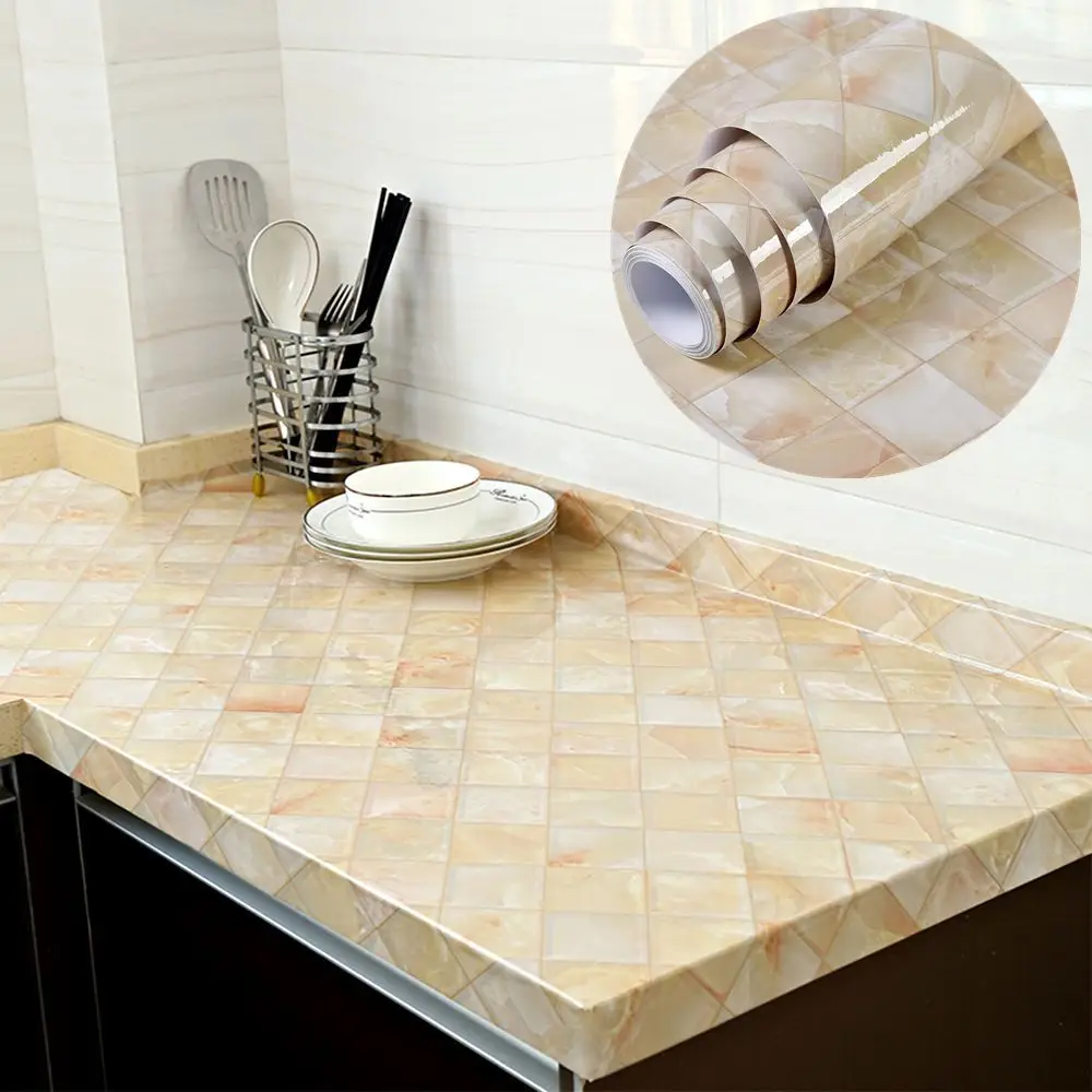 PVC Self Adhesive โมเดิร์นกันน้ำหินอ่อนวอลเปเปอร์ DIY กระดาษสติ๊กเกอร์ติดผนังห้องน้ำ Countertops ห้องครัวบ้าน Decors