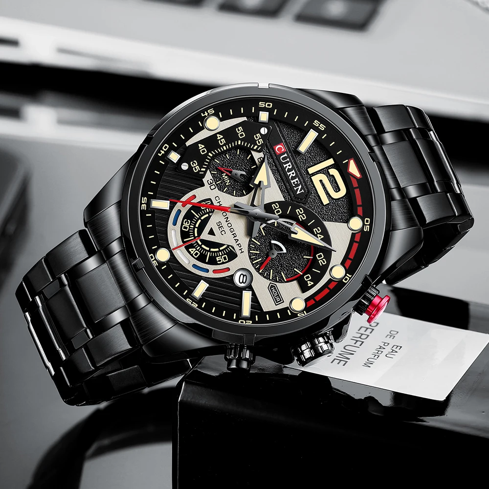 Relojes CURREN de cuarzo a la moda, reloj de pulsera deportivo informal para hombre con cronógrafo de acero inoxidable, reloj con esfera luminosa