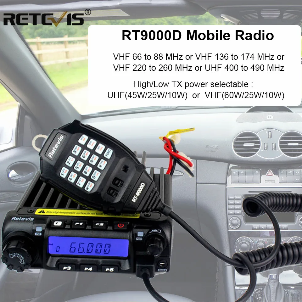 Retevis RT-9000D Mobiler Autoradiosender Transceiver VHF UHF 200CH Scrambler Walkie Talkie VOX CTCSS/DCS für Bus LKW LKW