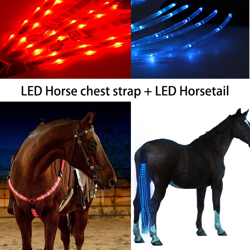 สายรัดม้าปลอกคอม้าสายรัดหน้าอกหางม้ากลางคืนไฟ LED มองเห็นได้สายรัดหน้าอกความปลอดภัยในการขี่อุปกรณ์ขี่ม้าผลิตภัณฑ์ขี่ม้า