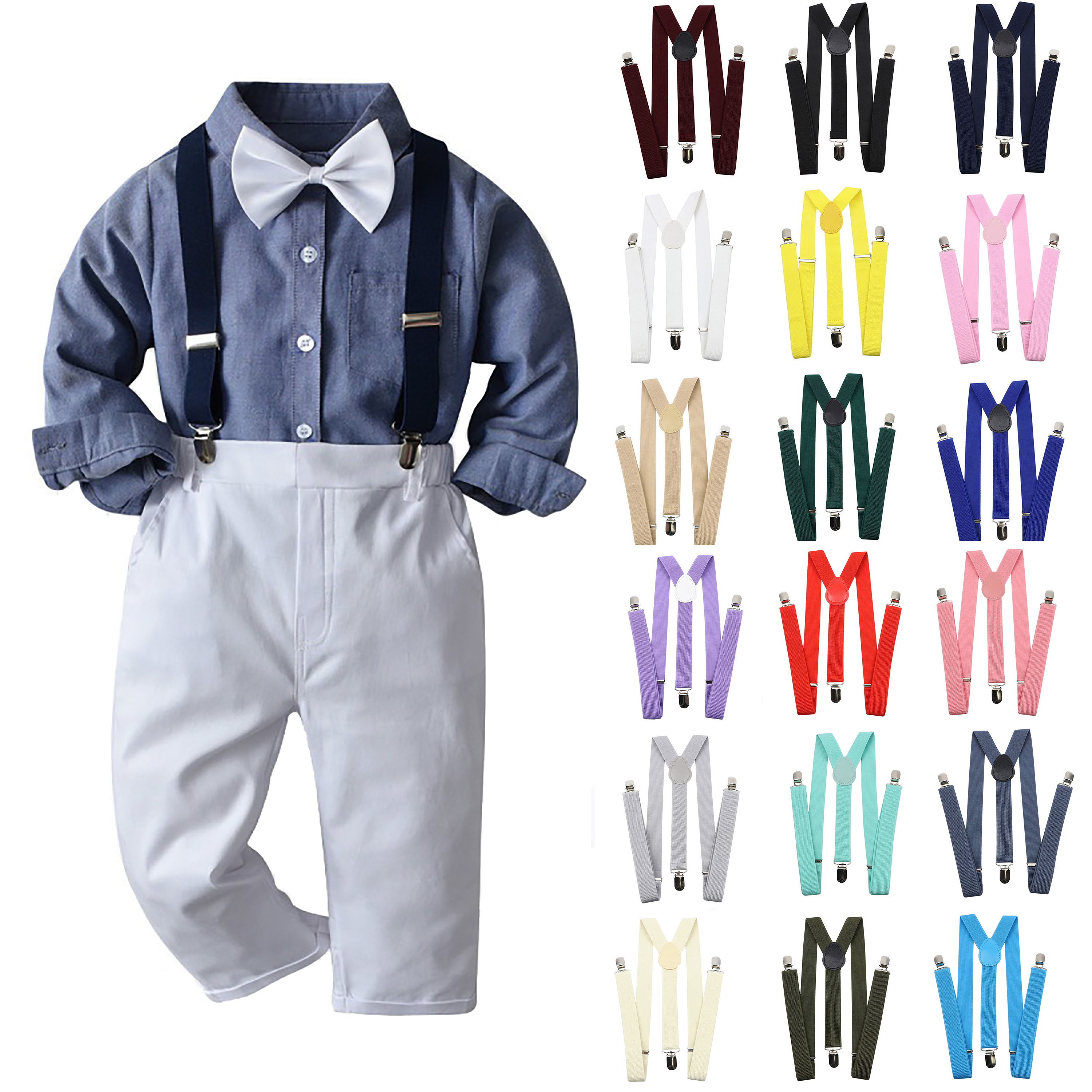 Tirantes de Color sólido para niños, correas con Clip, tirantes elásticos ajustables en Y para espalda, tirantes para niños y niñas, accesorios para corbatas de boda para bebés