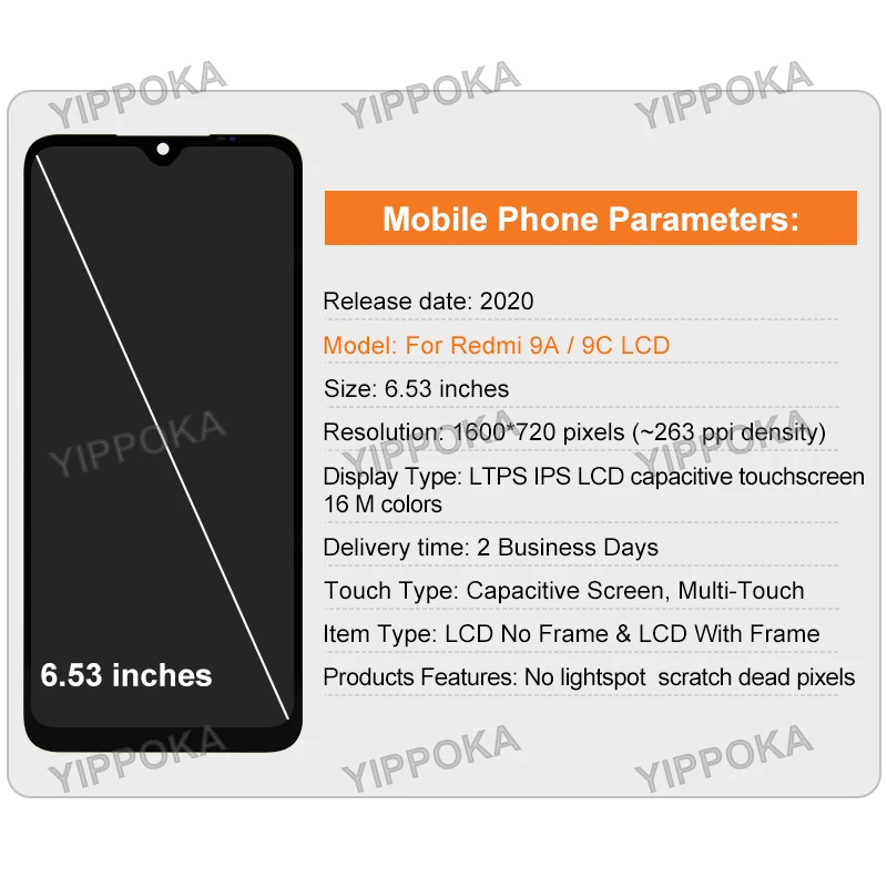 6.53 "para xiaomi redmi 9a display lcd m2006c3lg tela de toque digitador assembléia para redmi 9c lcd m2006c3mg peças reposição