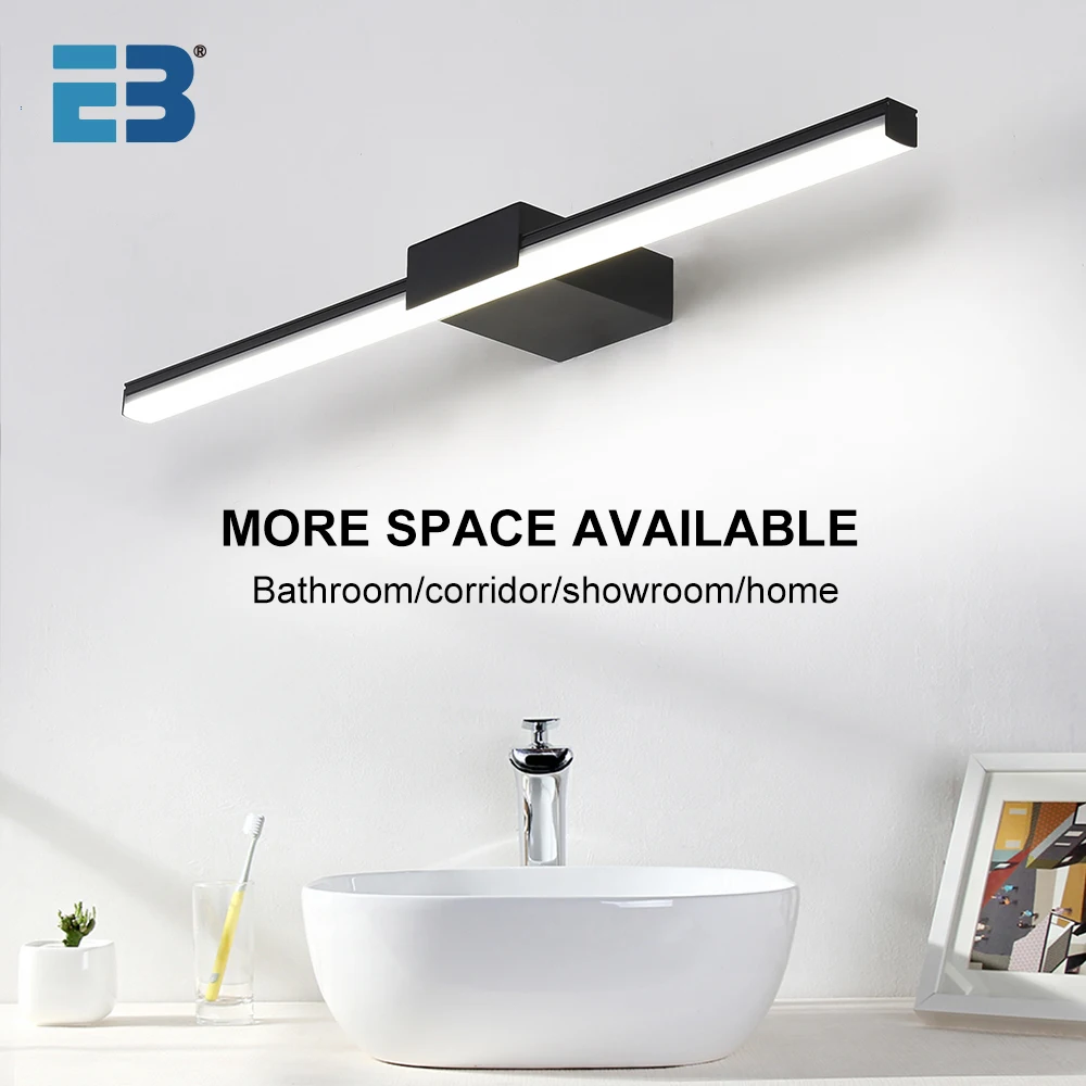 Lámpara de pared Led, luz de tocador para baño, 40cm, 55cm, AC85 - 265V, apliques de pared modernos para interiores, accesorios de iluminación de pared para espejo, negro y blanco