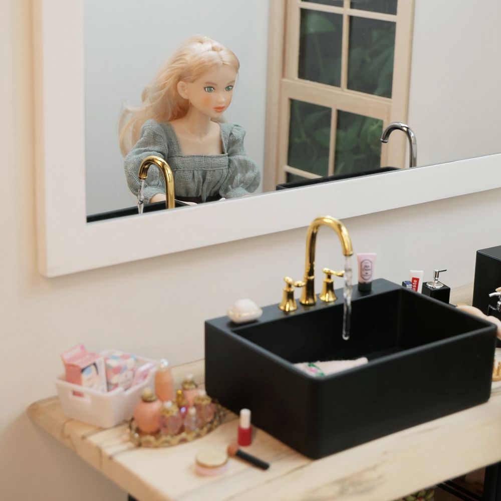 Mới 1/6 Quy Mô Thu Nhỏ Bồn Rửa Chén Lavabo Rửa Vòi Cho Blyth Barbies Nhà Búp Bê Đồ Gỗ Đồ Chơi Phụ Kiện