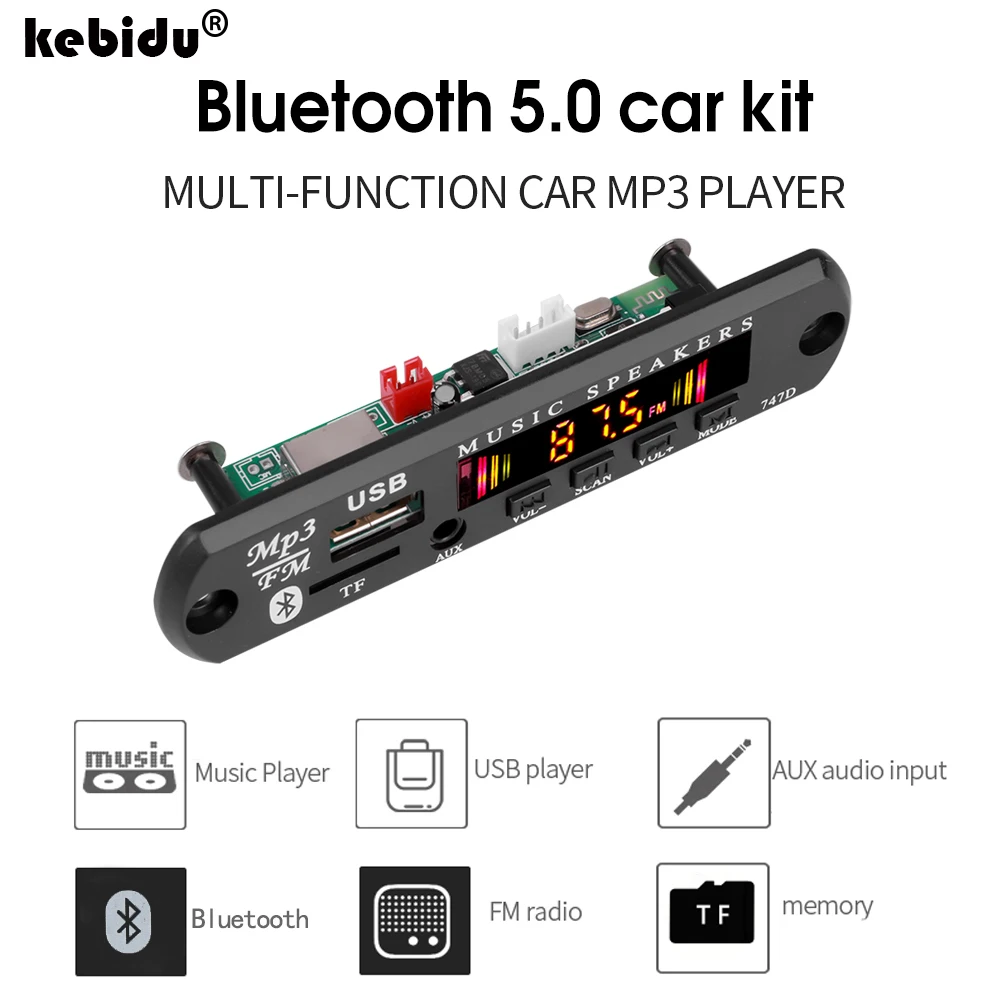 Kebidu Bluetooth 5.0 Bộ Giải Mã Mô-đun MP3 WMA WAV AUX 3.5MM Âm Thanh Xe Ô Tô MP3 Người Chơi USB TF FM Bộ Giải Mã bảng Điều Khiển Từ Xa
