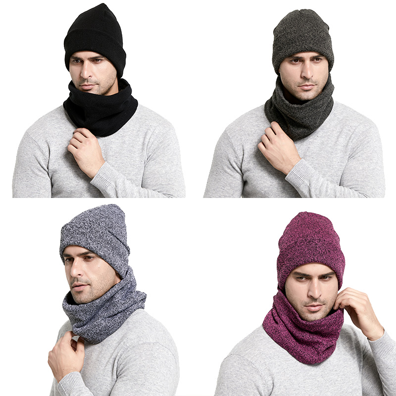 Winter Männer Hüte Schal Set Warm Halten Dick Gestrickte Kappen Winter Zubehör Männlichen Beanie Schal Herbst Verdicken Sicherungs Kappe