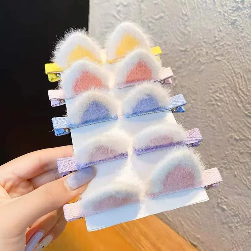 Orelhas de gato de pelúcia (pão em forma de orelha de gato cozido no vapor) grampo de cabelo infantil bonito dos desenhos animados clipe estéreo menina grampo de cabelo coreia