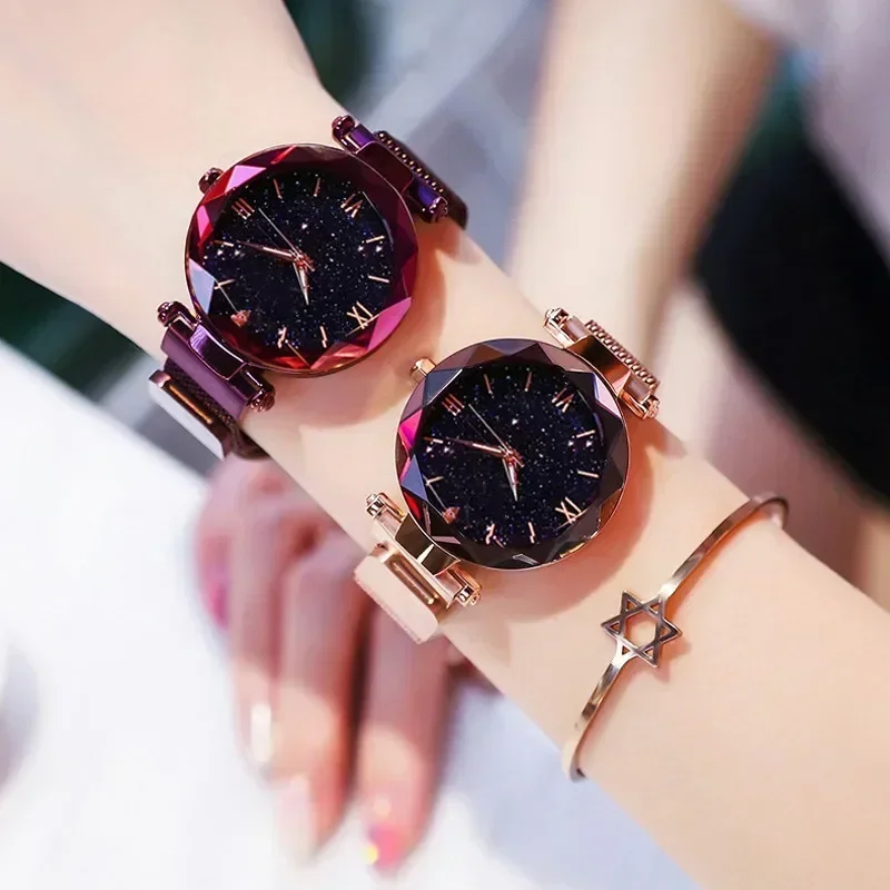 Relojes de lujo con cielo estrellado para Mujer, Reloj con correa de malla magnética, Reloj de pulsera a la moda para Mujer, Reloj Zegarek Damski para Mujer