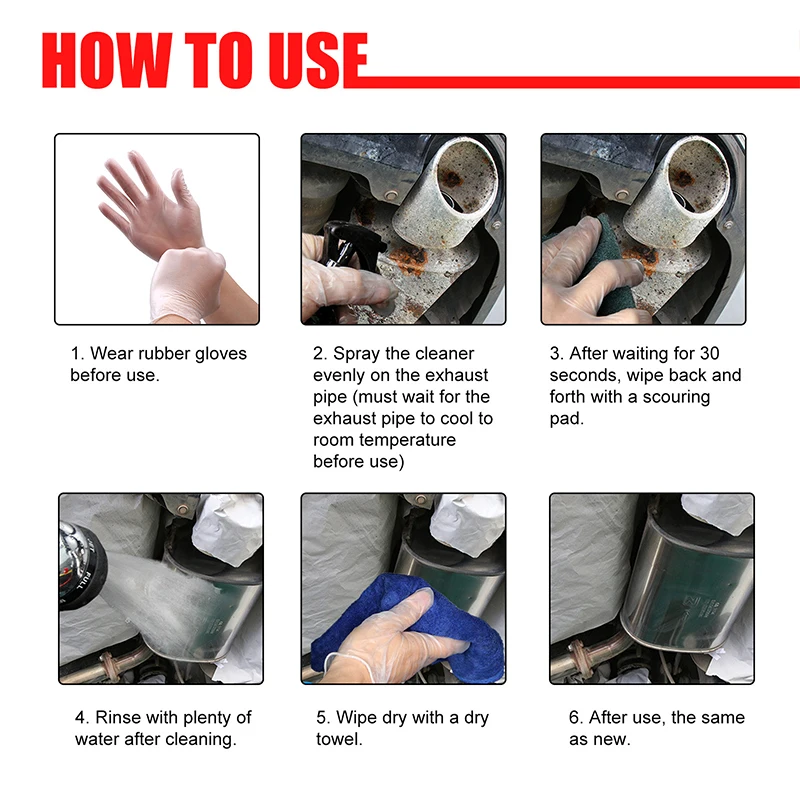 SEAMETAL 30/120ml รถรถจักรยานยนต์ท่อไอเสียท่อทําความสะอาดรถ Rust Remover พร้อมถุงมือยางและแปรงซ่อมบํารุงรักษาชุดเครื่องมือ
