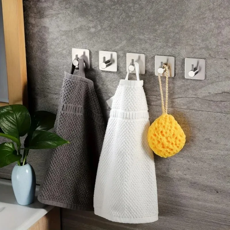 Ganchos de toalla autoadhesivos de acero inoxidable 304, ganchos de pared adhesivos para el hogar, abrigo, bata, accesorios de organización de baño, 4 Uds.