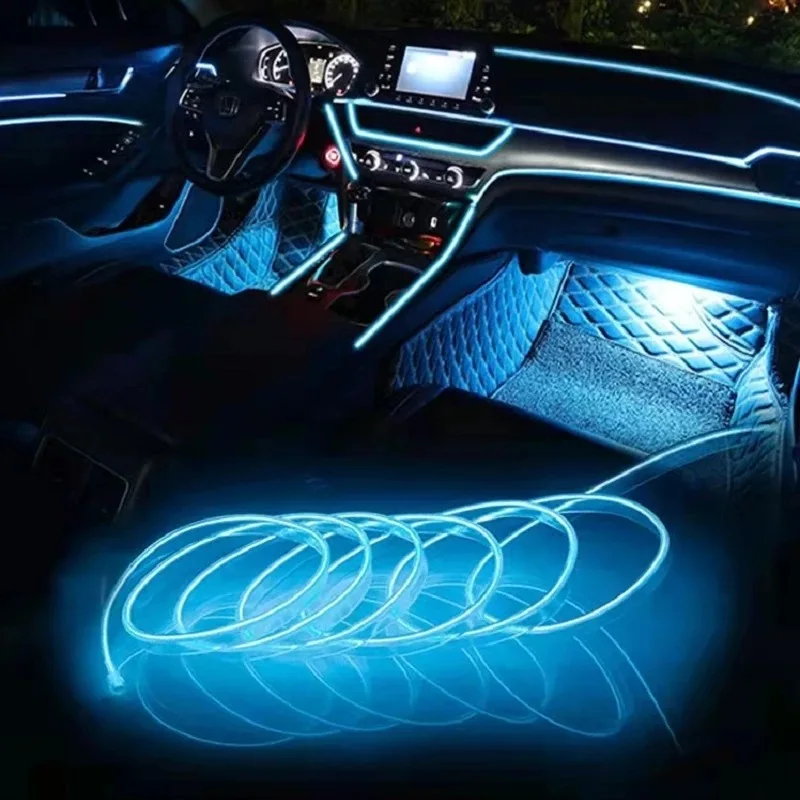 1PC 3M Azul RGB Interior do carro Ambiente LED Faixa de luz invisível USB Lâmpada de atmosfera de fibra óptica