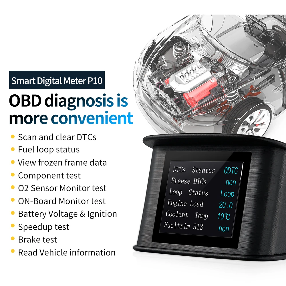 P10 Auto Digitale OBD2 Ingebouwde Diagnostische Head-up Display Rijcomputer Kilometerstand Snelheidsmeter Temperatuurmeter