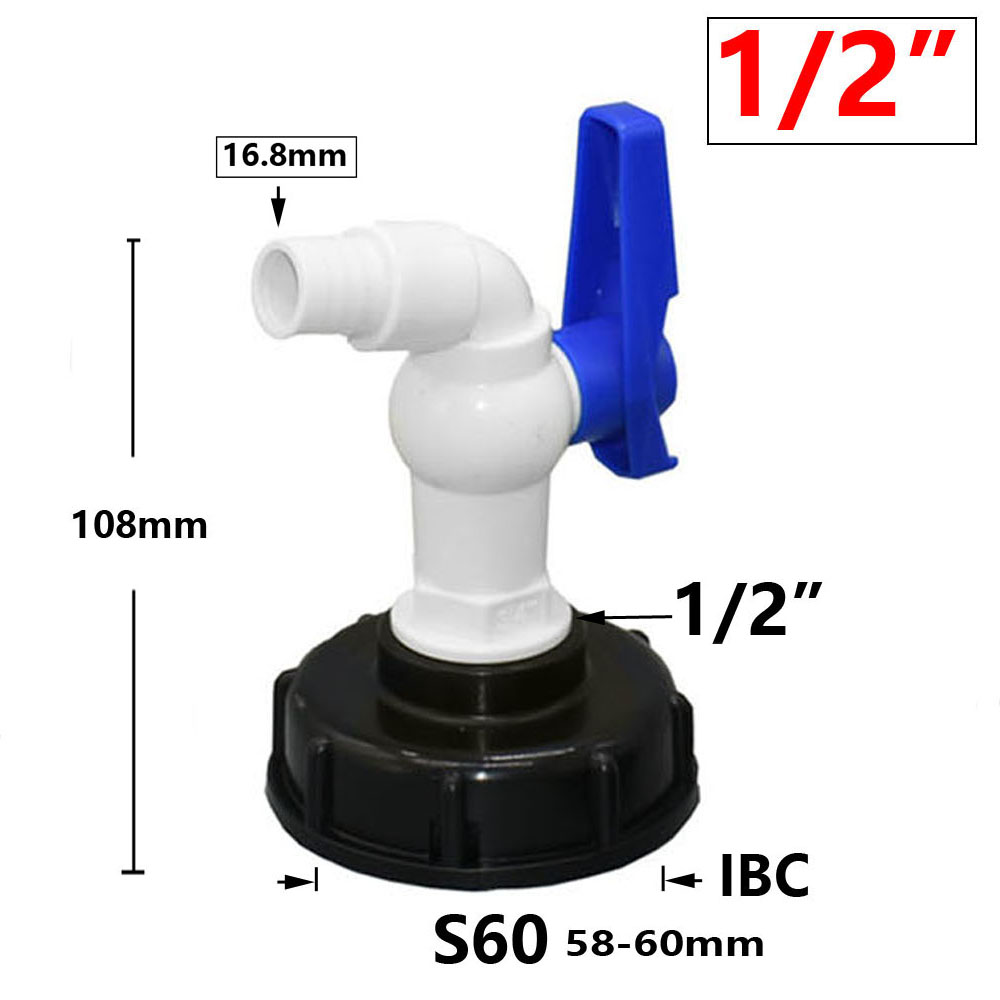 Válvula adaptadora de grifo de tanque IBC S60X6, grifo de conexión rápida de jardín de hilo grueso, accesorio de grifo de tanque macho de 1/2 3/4"