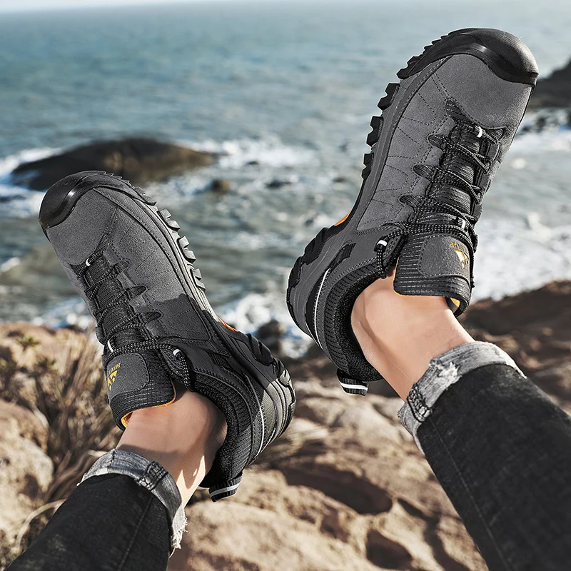 HIKEUP Neue Hohe Qualität Männer Wanderschuhe Langlebige Leder Klettern Schuhe Outdoor Wanderschuhe Gummi Sohle Factory Outlet