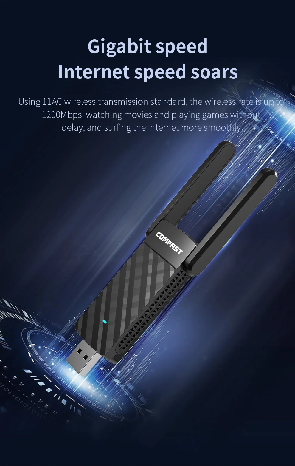 COMFAST 1200M Адаптер Wi-Fi Usb 5 ГГц Ethernet Lan Сетевые карты MT7612U Беспроводной Para De Rede Tarjeta Приемник Linux