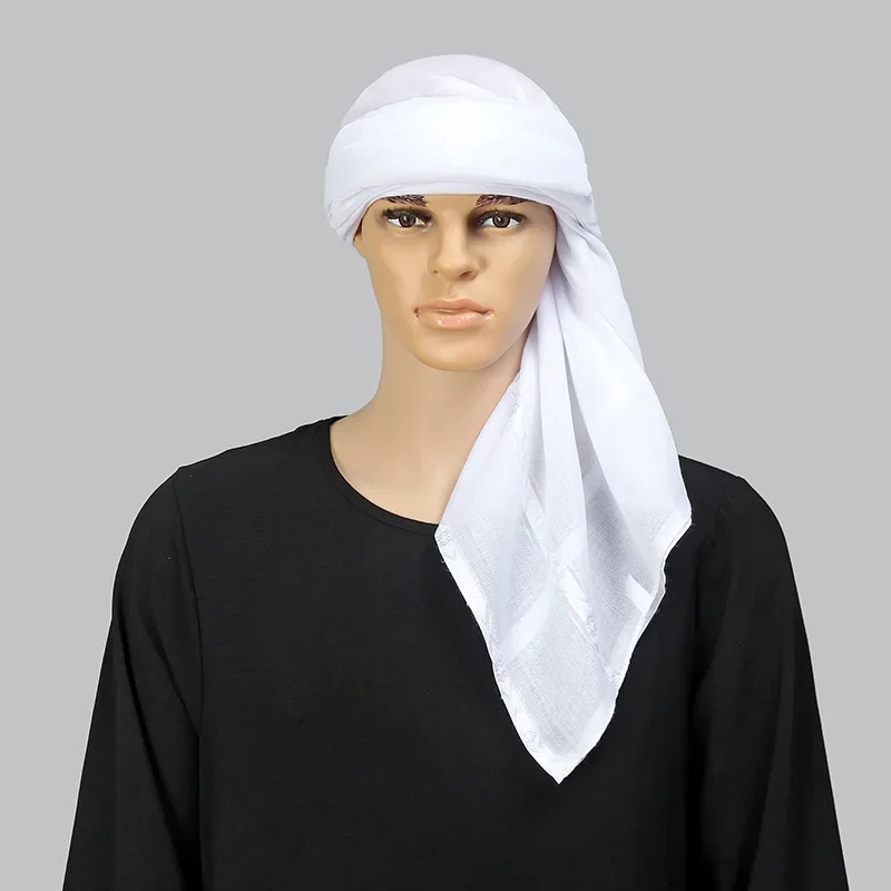 Branco muçulmano homem shemagh cachecol tradicional islâmico lenço hijab pescoço envoltório lenço árabe keffiyeh bandanas lenço 140*140cm