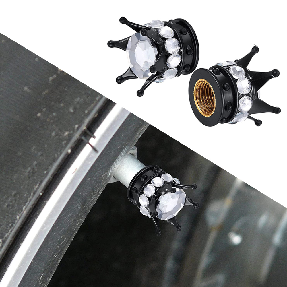 AQTQAQ-Strass Válvula Stem Caps, Chrome Crown, Bling Bling, Pneu, Carro, Automático, Bicicleta, Rodas de Motocicleta, 4pcs, Conjunto