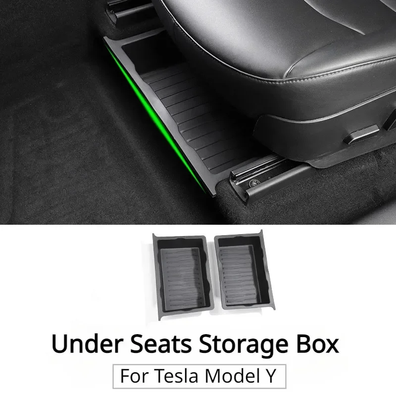 Underseat Storage Box for Tesla Model Y Seats Drawer TPE Hidden Storage Tray Push Pull Car Organizer Car Interior Accessories