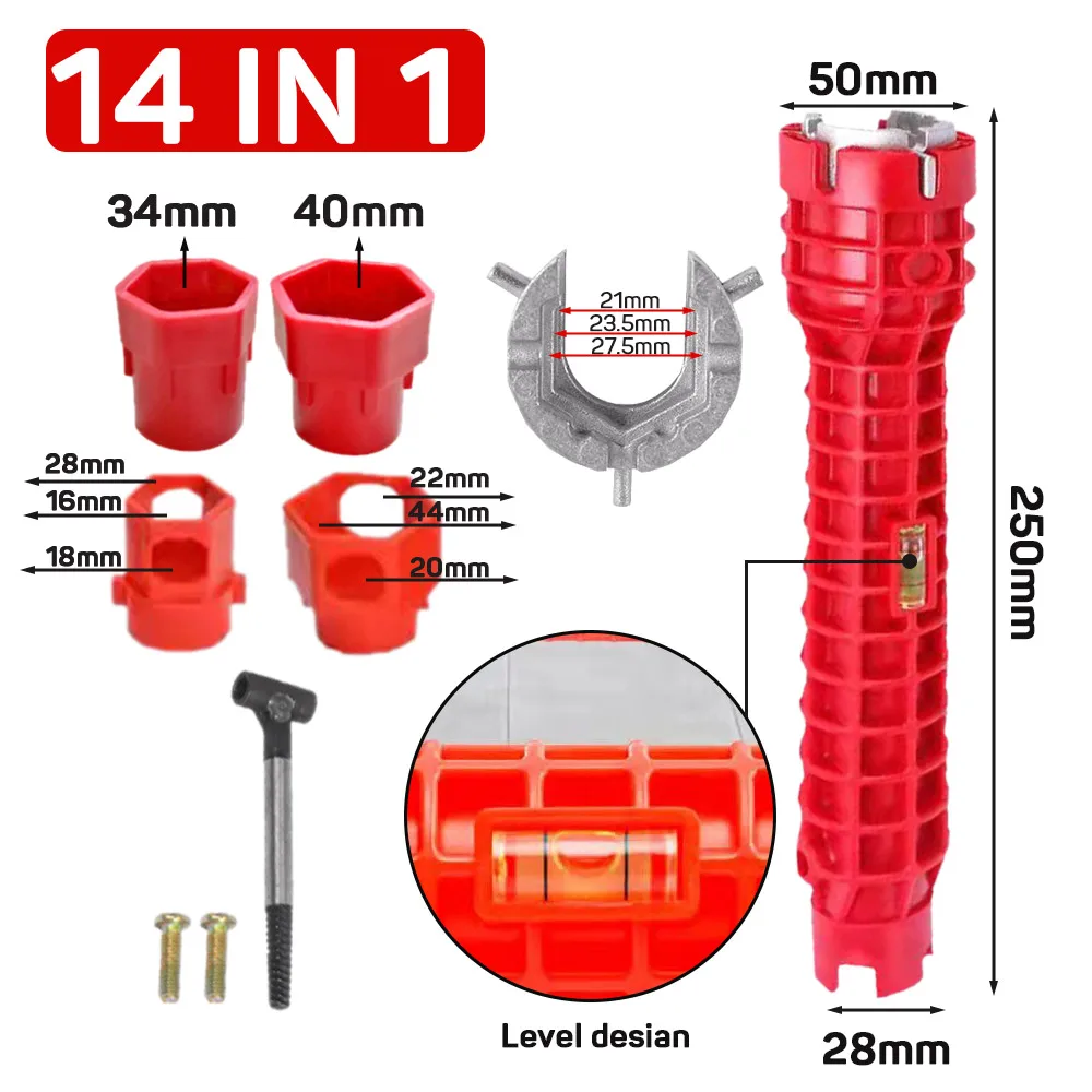 14 in 1 multifunzione rubinetto lavello chiave di installazione strumento idraulico chiave per tubo dell'acqua per cucina bagno riparazione tubi dell'acqua