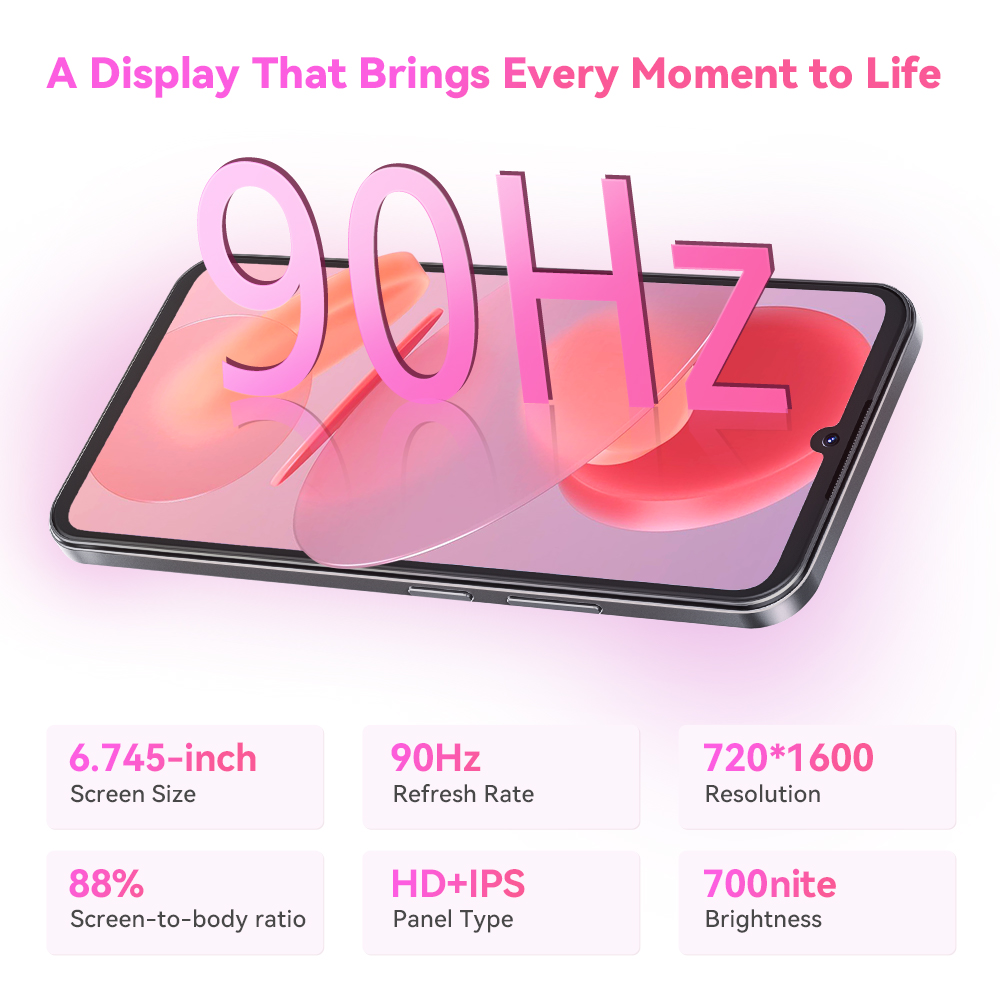 Cubot A30, Smartphone Android 14 , 16GB (6GB+10GB Extend) RAM+128GB ROM, Pantalla de 6.745 pulgadas 90Hz, 5100mAh, Cámara de 48MP, Face ID