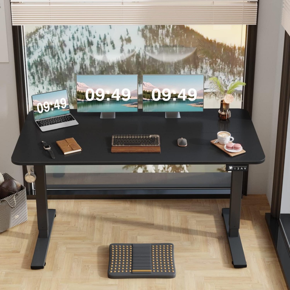 Electric Height Adjustable Standing Desk Large Sit Stand Up Desk Home Office Computer Desk Memory Preset with