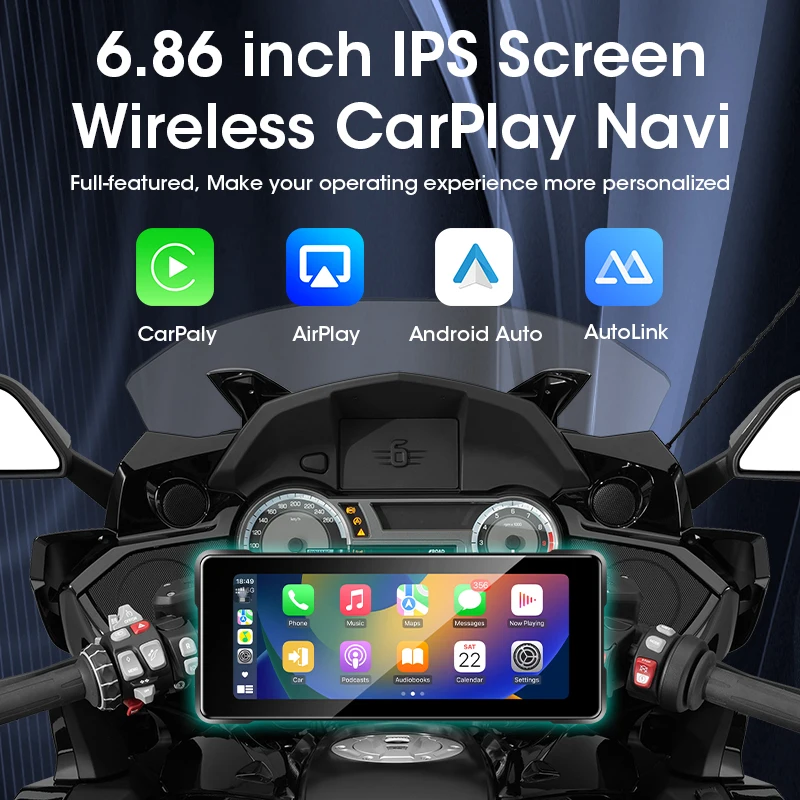 6,86 zoll Motorrad DVR Navigation CarPlay Kamera Linux IP67 Wasserdicht Dual Bluetooth Für Moto bildschirm Drahtlose Android Auto