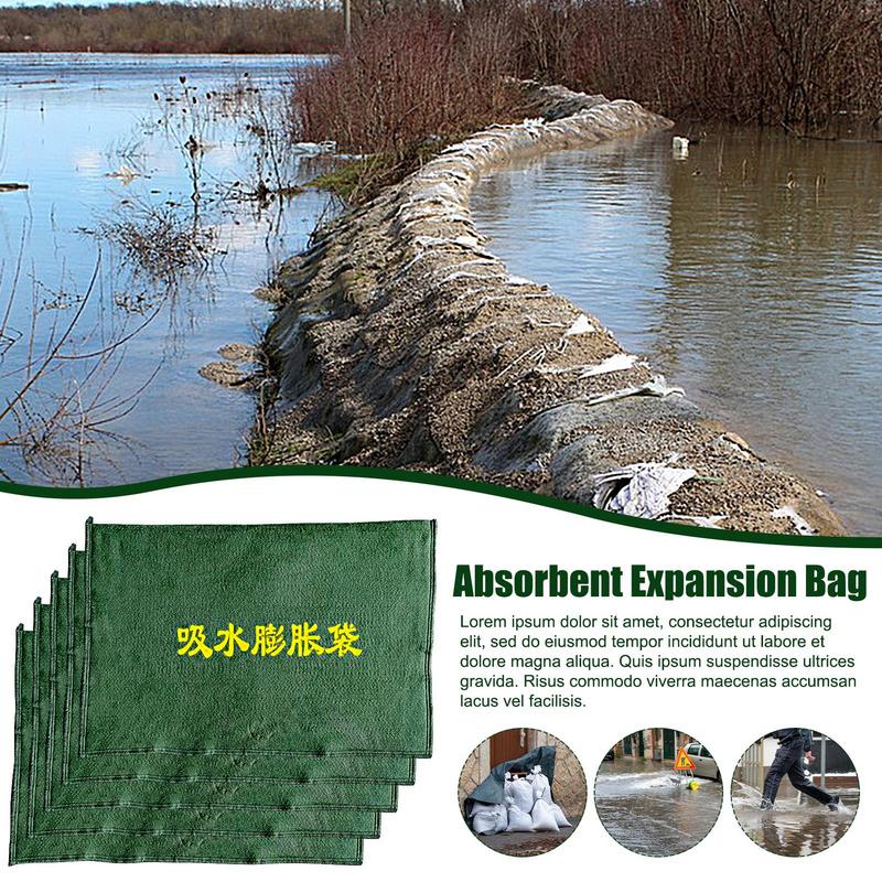 Wasseraktivierte Sandsäcke, 5 x Überschwemmungspräventionsbarrieren, wiederverwendbarer sandloser Sandsack, saugfähige Hochwasserdam-Taschen für die Garagentür zu Hause