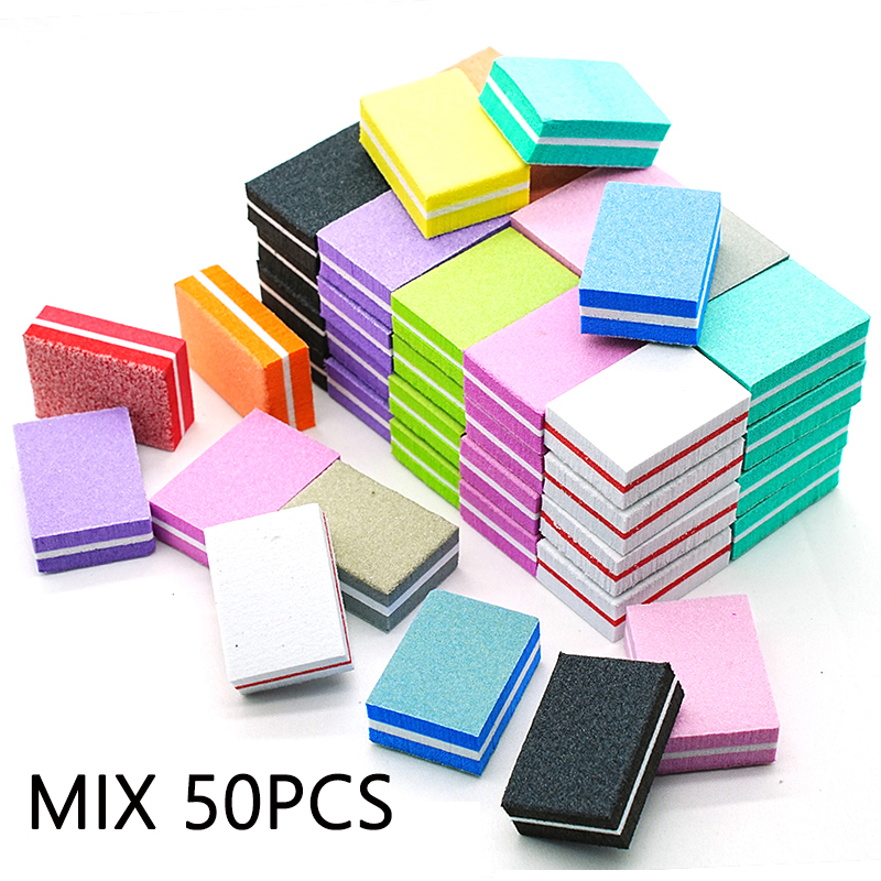 50Pc プロフェッショナルミニネイルアートバッファ 100/180 サンドペーパーマニキュアケアファイルサンディング研磨爪やすり研削機器ツール