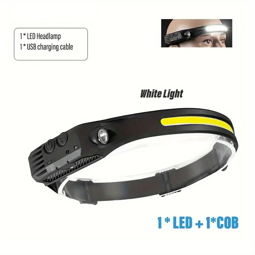 1 LED+COB Reflektor ładowany przez USB, reflektor z czujnikiem ruchu, odpowiedni do biegania, wędkowania, biwakowania, pieszych wędrówek, świateł awaryjnych