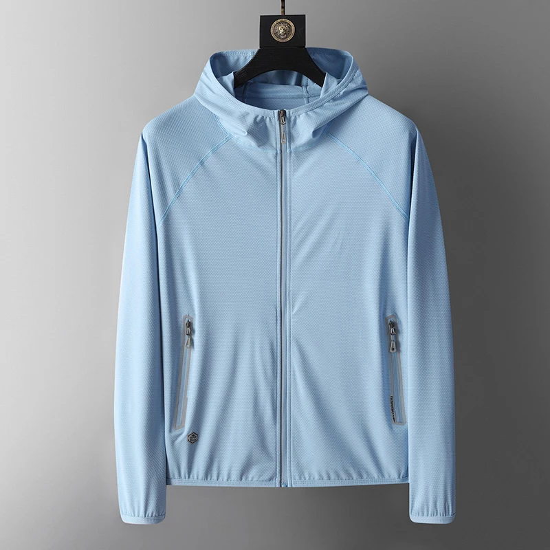UPF50+ Sudadera con capucha de protección UV de verano Unisex transpirable de seda de hielo deportes al aire libre pareja playa estilo callejero chaqueta ligera