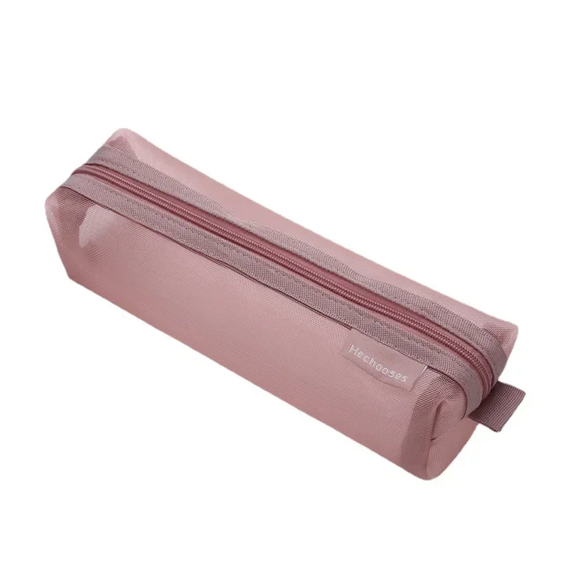 Translucent Simple Mesh Pen Bag Student Exam Stationery Bag Large Capacity Portable Stationery Storage Bag Study Supplies