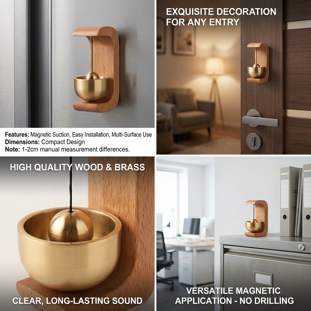 1PC Brass Doorbell Reminder Wind Chime C-Shaped Magnetic Suction Home Car Decoration Unique Housewarming Gift