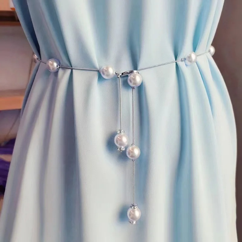 Senhoras versáteis, linda corrente de pérolas, cintura fina, corrente de cintura de vestido versátil