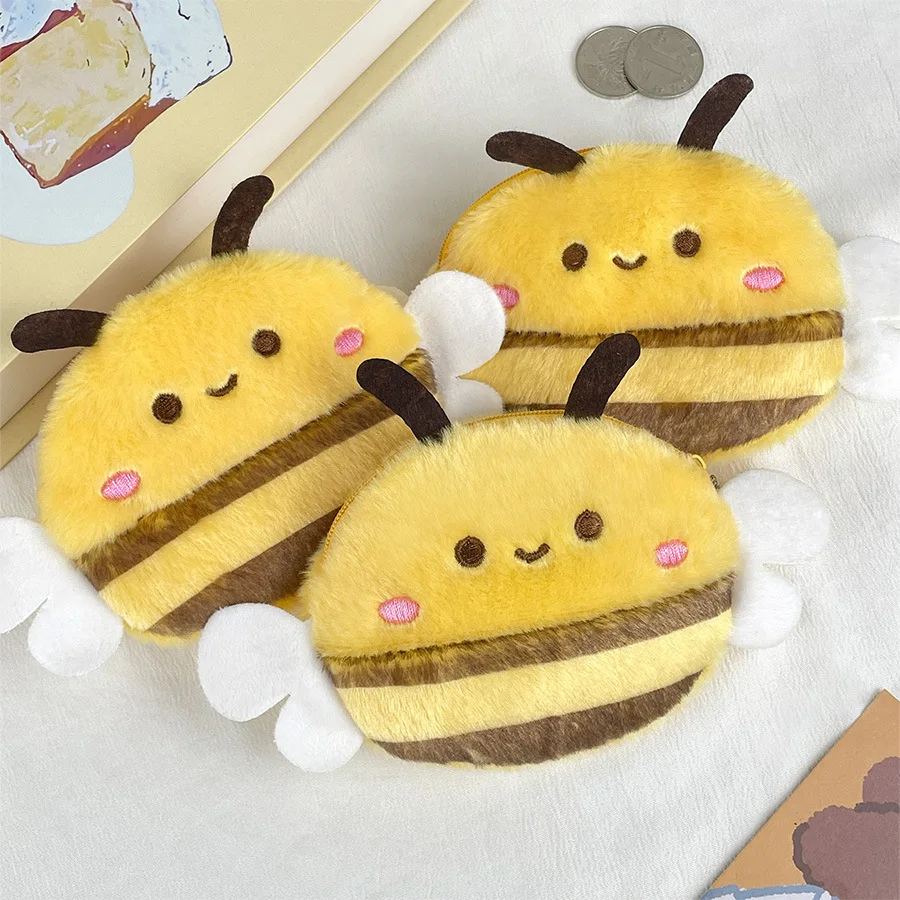 Monedero de felpa con forma de abeja para niños, bolsa para dinero con forma de abeja, muñeco de animal de dibujos animados, colgante, bolsa de almacenamiento de moda, bolsa pequeña, almacenamiento de oficina