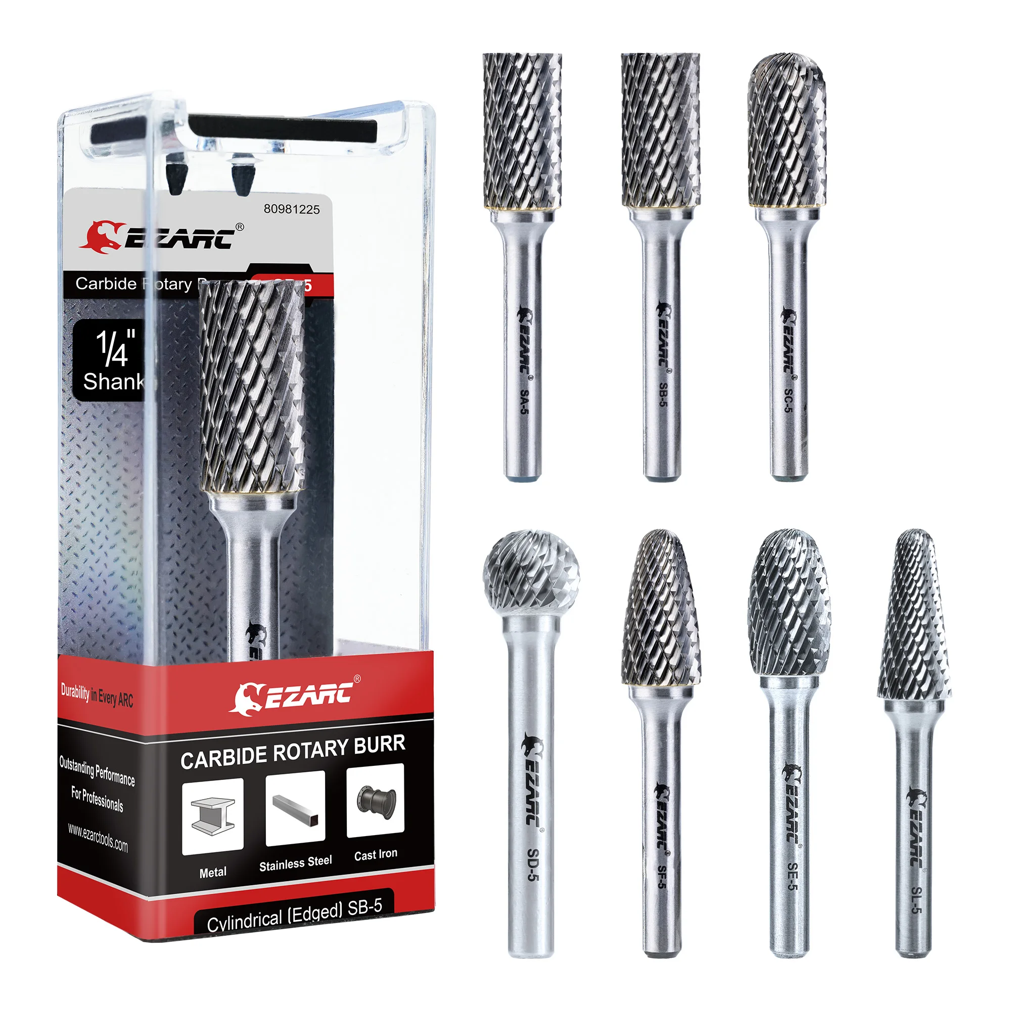 EZARC 1PCS Tungsten Carbide Rotary Burr Bit, Double Cut Carbide Burr 1/4" Shank Die Grinder Cutting Burrs Bit for Metal Working