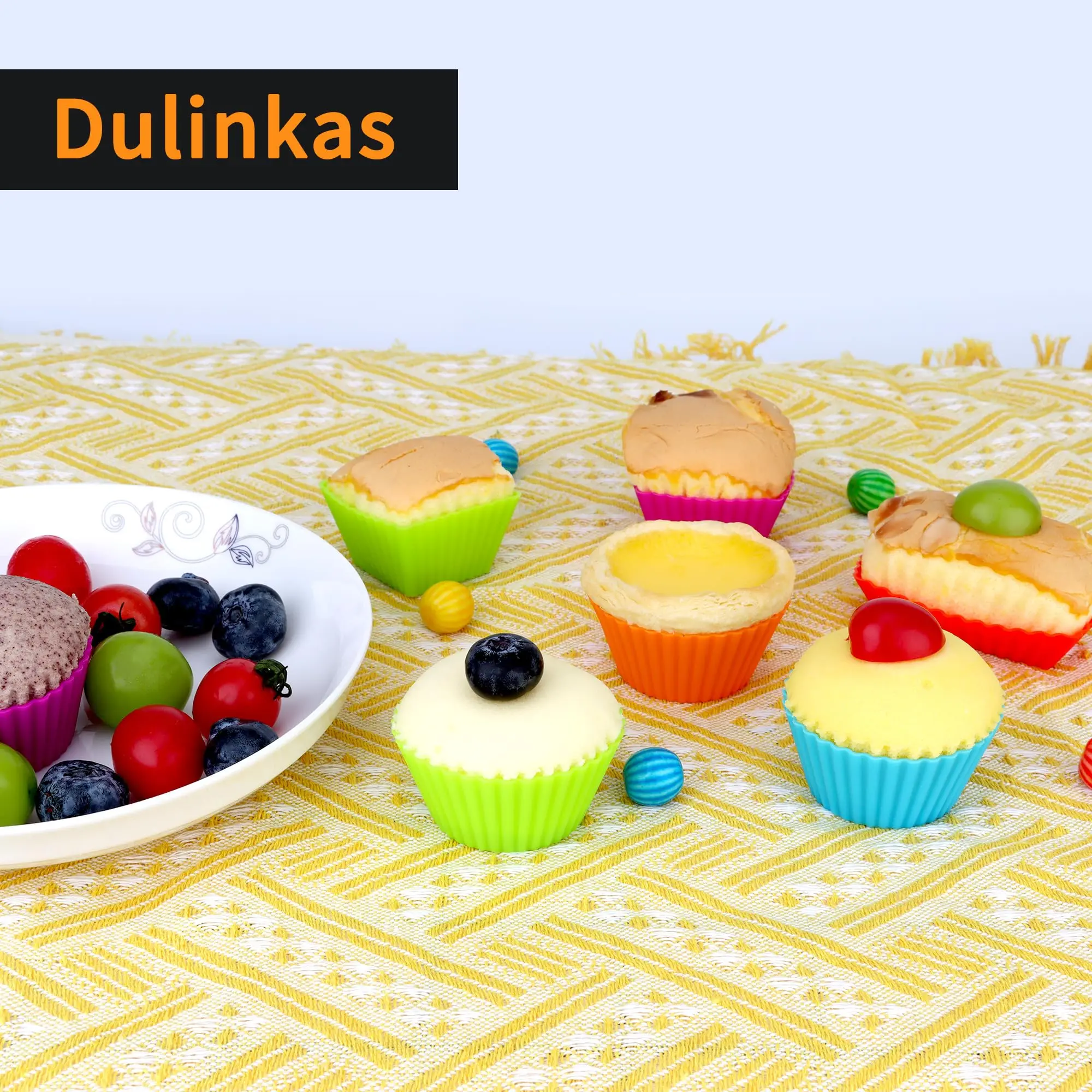 Reusable Silicone Cupcake Baking Cups Non-Stick Muffin Liners Molds Sets Bento Lunch Box Dividers Pastry Cake Molds Multicolor
