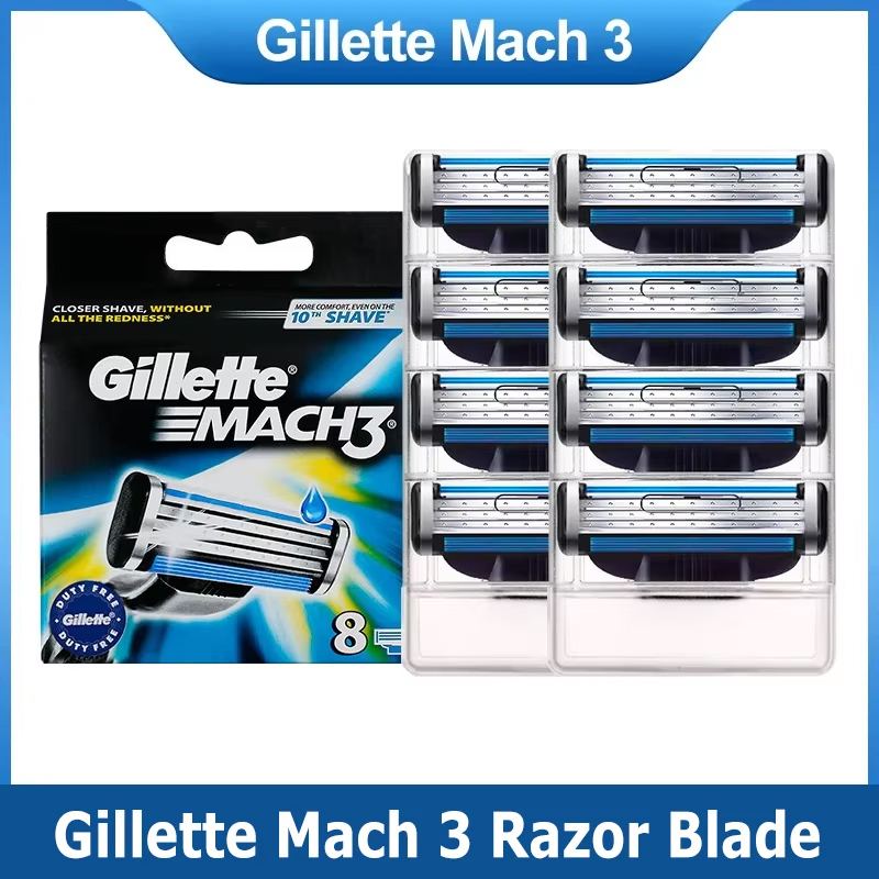 Gillette Mach3 Cuchilla de afeitar para hombres Recambios de afeitadora con Lubrastrip Cuchillas de 3 capas Cartuchos de barba facial de corte rápido 4 piezas 8 piezas