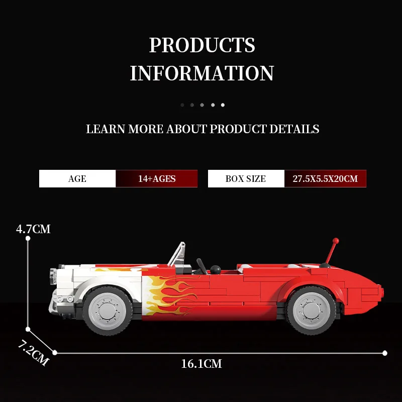 249 Buah Set Bangunan Mobil Konvertibel C1 Retro Desain Api Klasik, Kit Model DIY untuk Hadiah Tampilan Desktop Kolektor Anak-anak