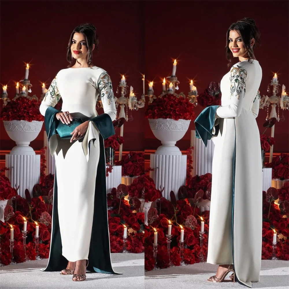 Vestido de noche personalizado Arabia Saudita vestido Formal joya columna Anke longitud cinta abrazando faldas verticalmente Bes