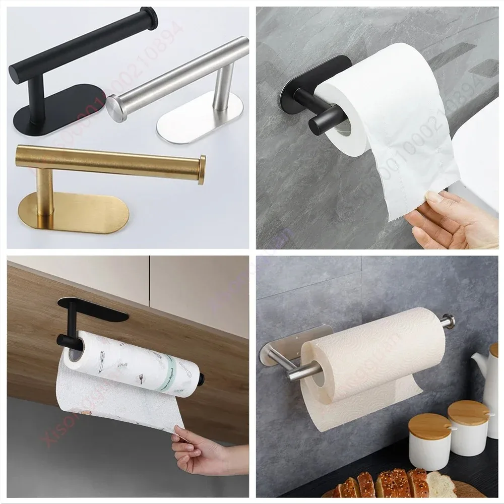 1PCS Kitchen Paper Towel Holder Toilet Paper Holder Adhesive Tissue Rack Napkin Dispenser Cabinet Storage Bathroom Accessories
