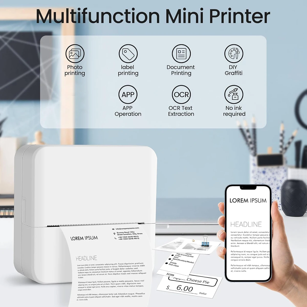 เครื่องพิมพ์พกพาขนาดเล็ก Inkless สติกเกอร์ Maker, ฟรีตัดเครื่องพิมพ์พกพาขนาดเล็ก, เครื่องพิมพ์ความร้อนแบบพกพาสําหรับ Photo Journal Notes Memo