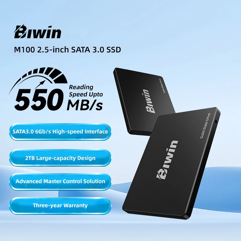 BIWIN SATA III SSD 2,5” interne Solid State Drive 128GB 256GB 512GB 1TB 2TB TOT 550MB/s voor laptops Desktops