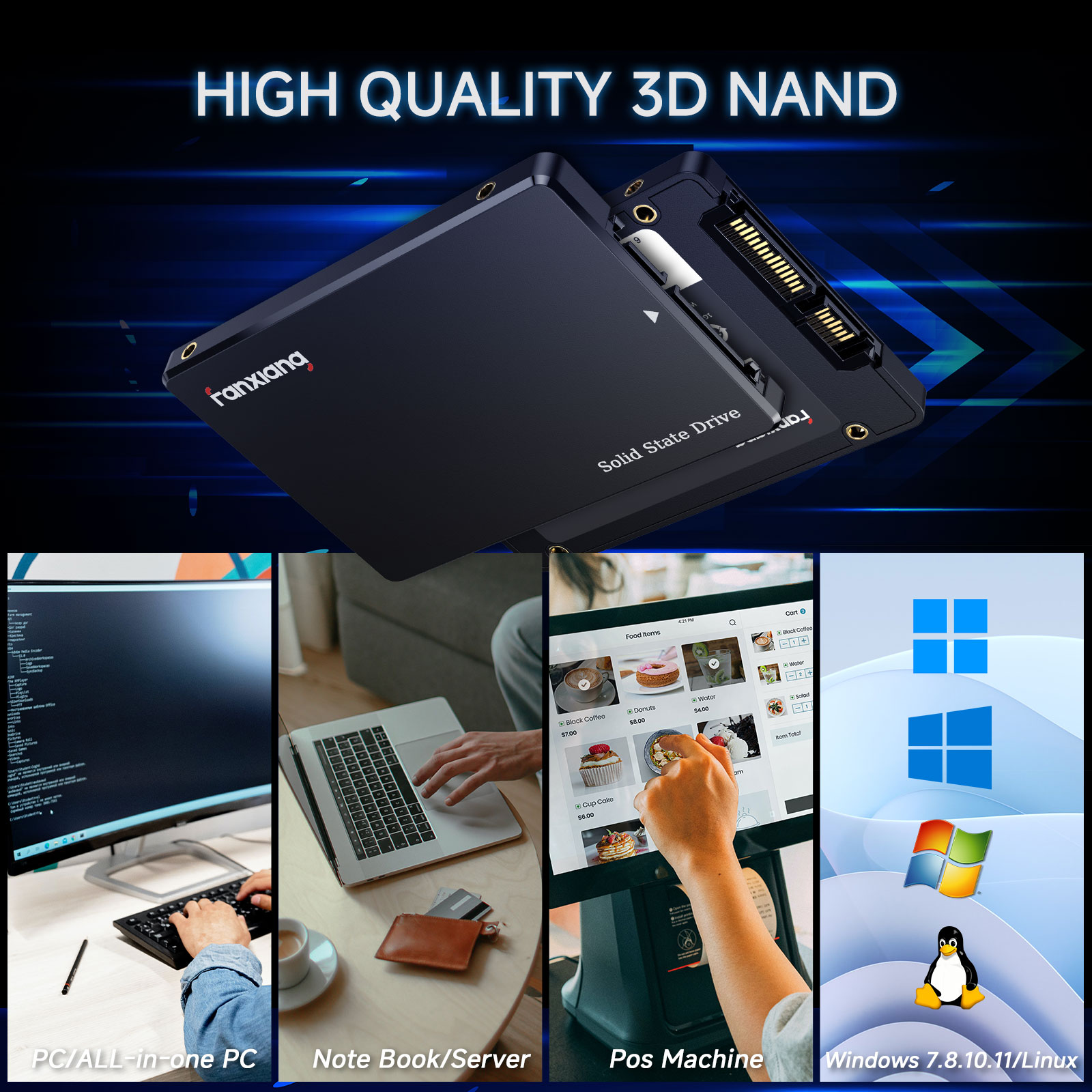 Fanxiang S101/S102 Pro/S101Q 2,5 polegadas SATA SSD 512GB 1TB 2TB 4TB 550MB/s Disco rígido SSD SATA Disco de estado sólido interno 6xFast HDD