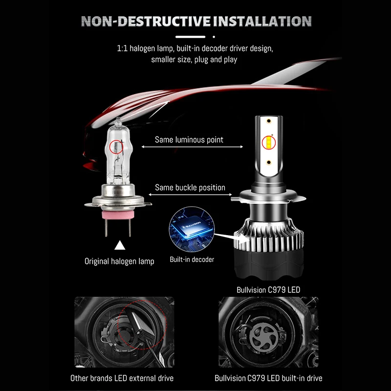 Dualvision H4 LED Headlight 800W 3570 CSP LED H7 H1 H11 H8 9005 9006 HB3 HB4 H9 4300K 6500K 8000K 2PCS Fog Lights Mini Diode 12V