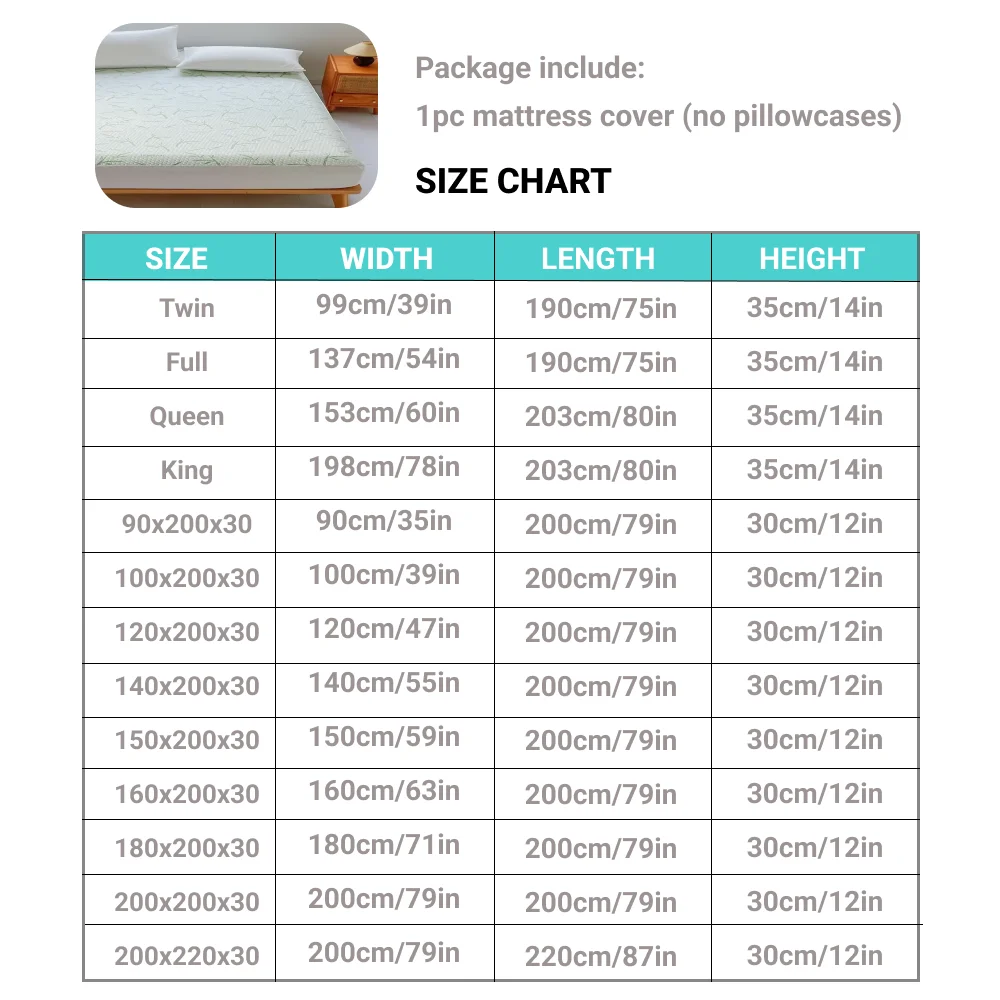 Funda de colchón de bambú impermeable (sin funda de almohada), sábana ajustable refrescante y transpirable con bolsillo profundo de 6-14 pulgadas, 1 ud.
