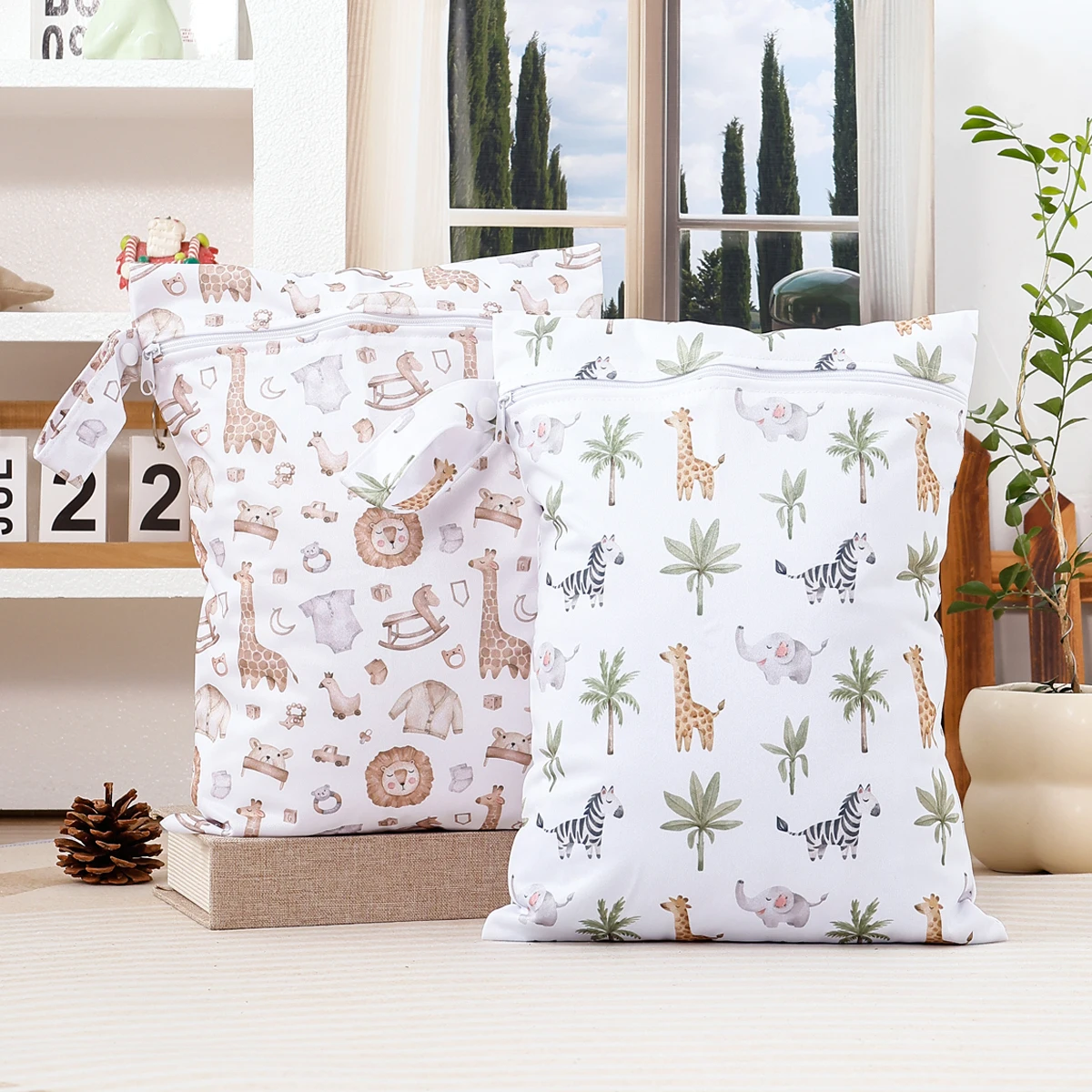 Elinfant 2 peças bolsa de fraldas portátil, bolsa de armazenamento à prova d'água para viagens, bolsa seca e molhada para praia, piscina, academia