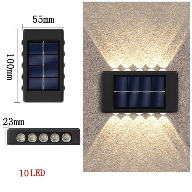 Solar-Außenwandleuchte, 10 LEDs, wasserdicht, Gartenleuchte, Hofbalustrade, dekorative Atmosphärenlampe, nach unten leuchtende Solarlampe