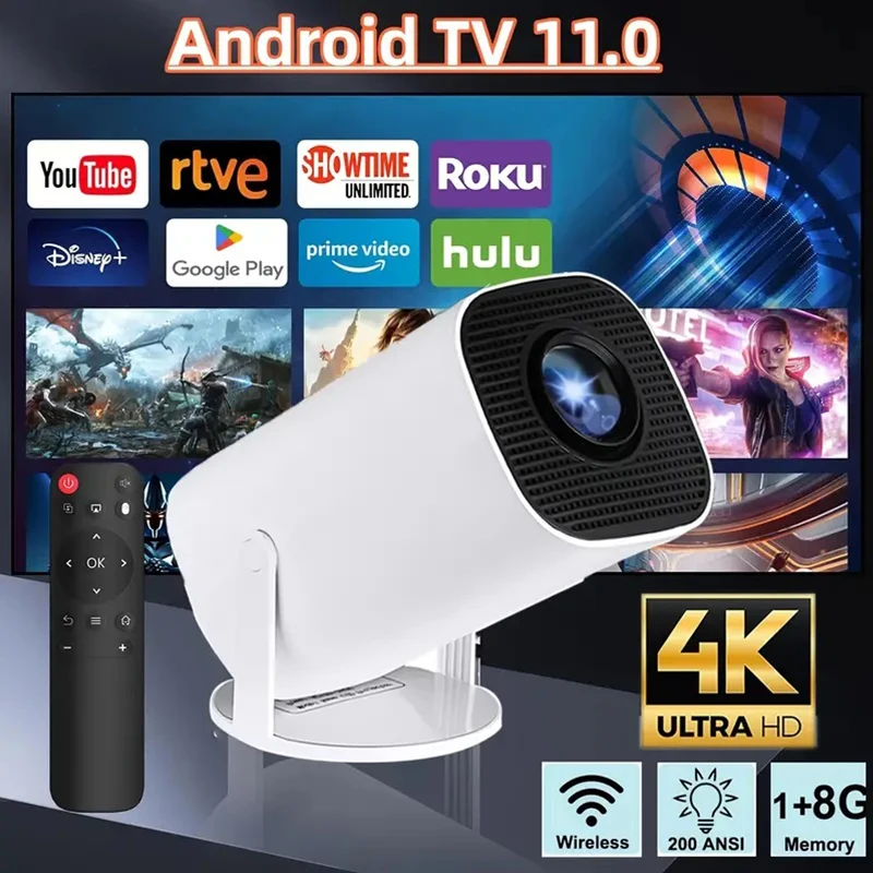 Projektor 4K HD Wifi6 Android 11 260 ANSI WIFI Allwinner H713 BT5.0 720P Kino domowe Zewnętrzne przenośne projektory