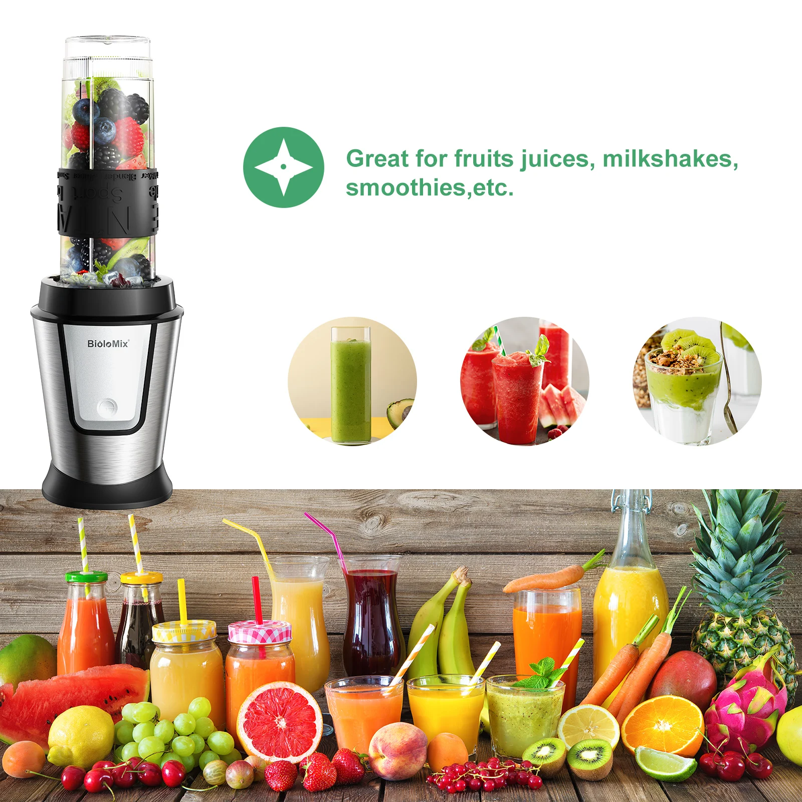 BioloMix-procesador de alimentos multifuncional 3 en 1, exprimidor portátil de 700W, batidora Personal, picadora de alimentos y picadora seca